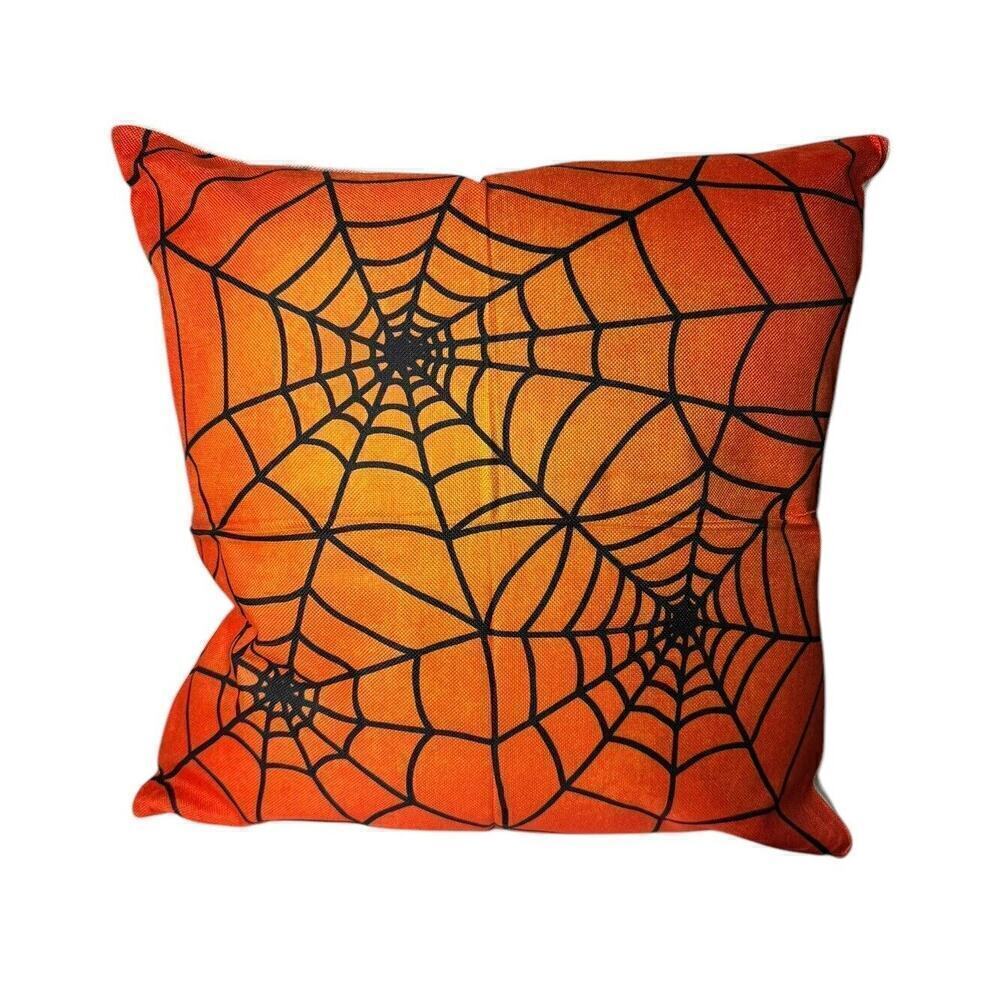 Halloween NEW Throw Pillow Case Cover 17 X 17 Spider Webs Orange Black